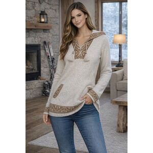 Alpaca Fina Peru 100% Alpaca Hooded Sweater Women's S Boho Southwestern Pullover